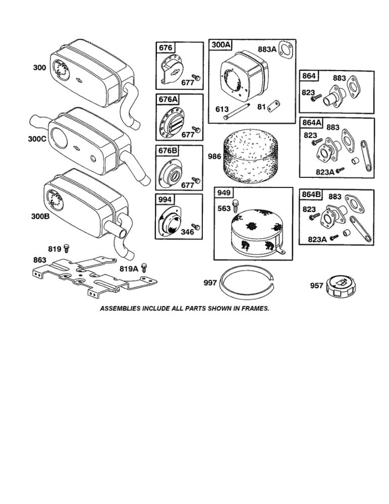 Exhaust Muffler Diagram and Parts List for 422700-422799 2107- 2281- 2500 Briggs and Stratton Engine